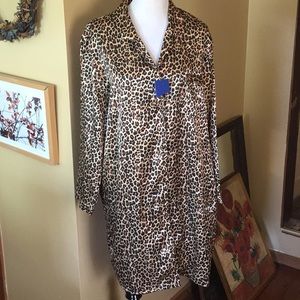 BED OF ROSES Size 2X Leopard SleepShirt SATIN Button-front Cotton POCKET $59 NEW